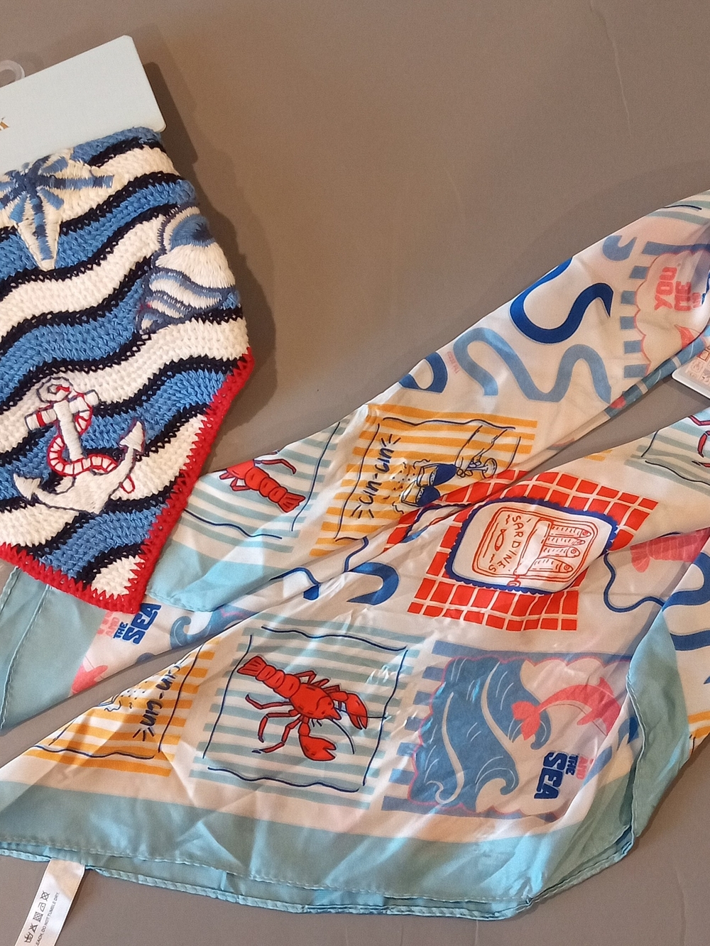 Piper K Ocean Lobster Print Scarf And Hair Bandana NWT
